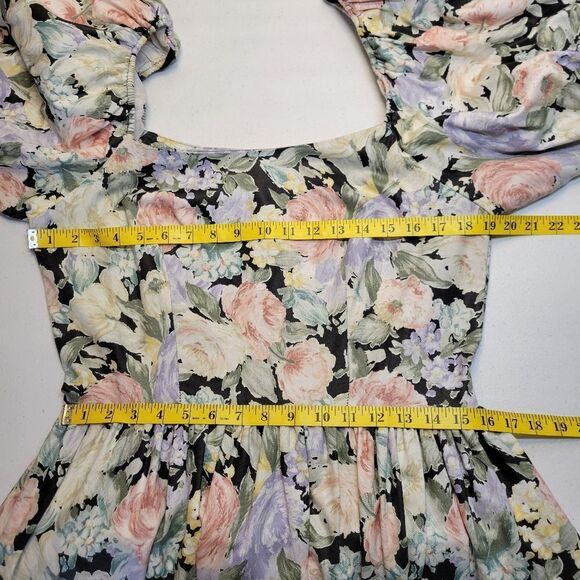 Impromptu 80s Vintage Floral Prom Puff Sleeve Dress Fitted Bodice - Picture 14 of 15
